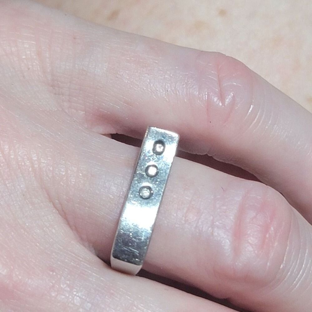 Solid 925 Silver 3 Genuine Diamond Ring Modernist Raised Wave Top size 6.25 1990